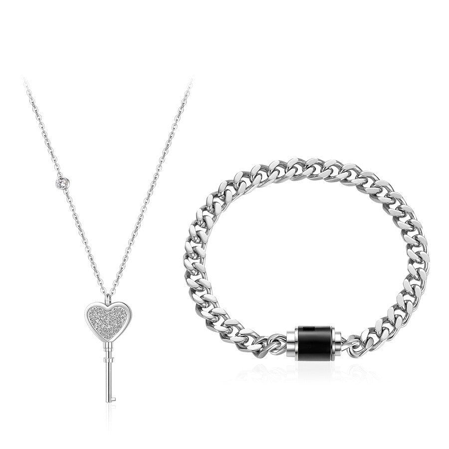 Lock and Key Bracelet and Necklace Set