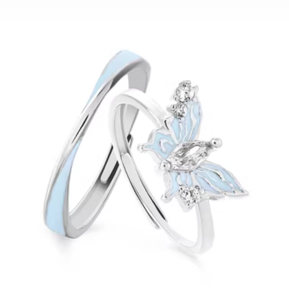 Couple's Luminous Butterfly Ring Set