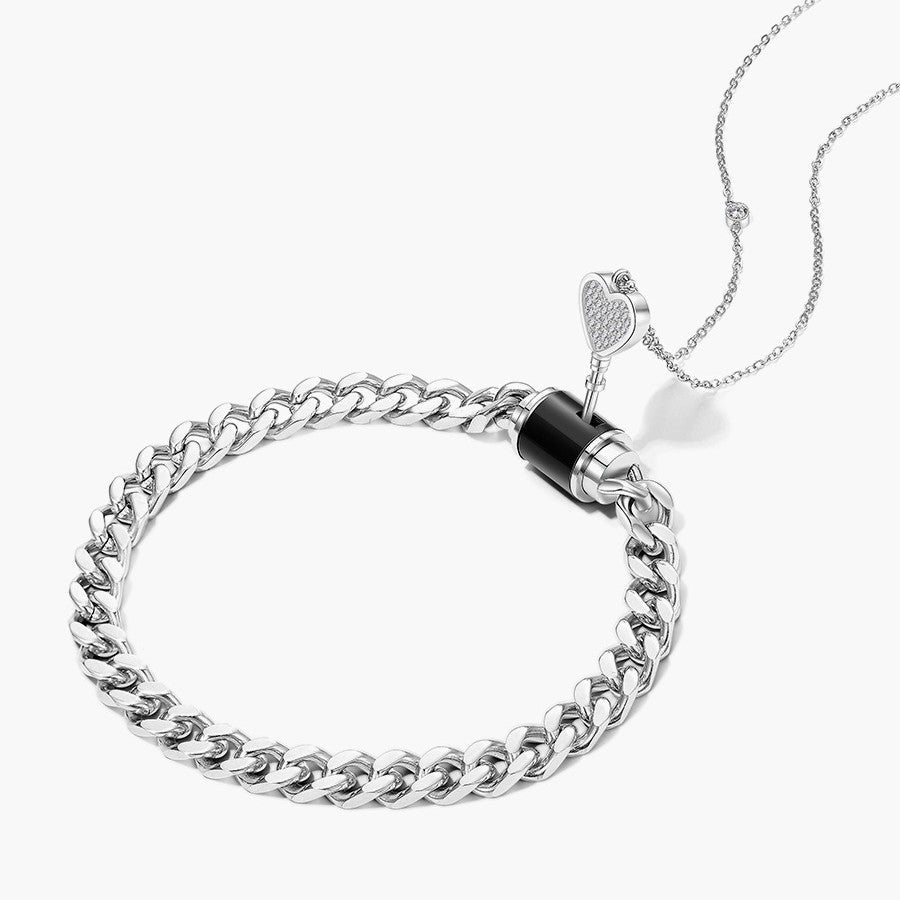 Lock and Key Bracelet and Necklace Set