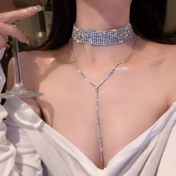 Midnight Muse Wide choker and long Y necklace, original product photo